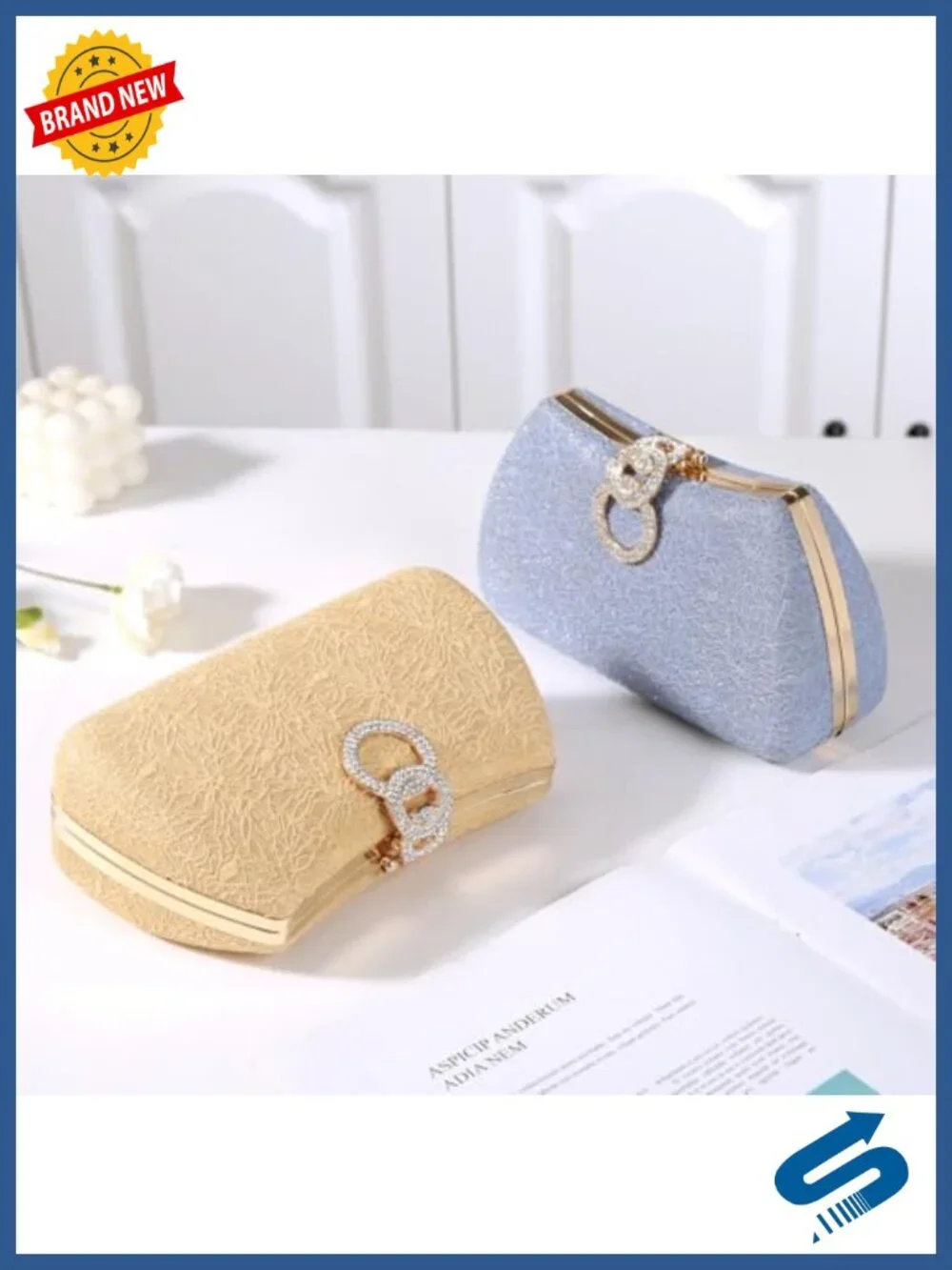 Rhinestone Evening Clutch Handbag with Removable Chain Crossbody